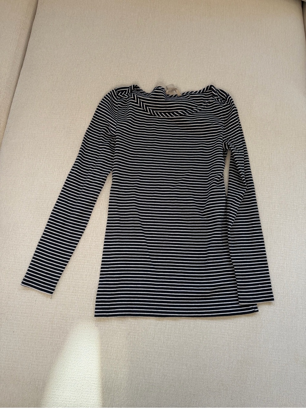 Banana Republic Black and White Striped Long Sleeve Top